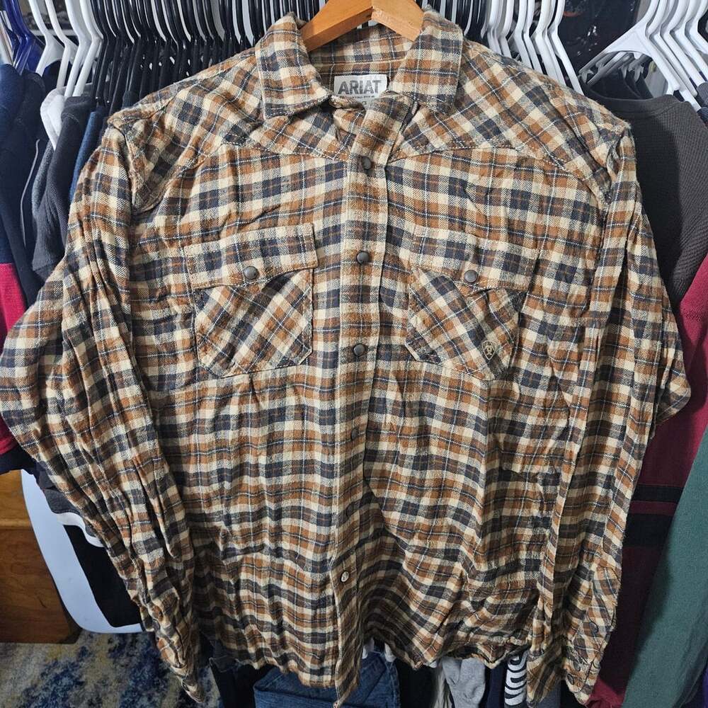 Ariat Walken Retro Fit Flannel Shirt Size L Brown Plaid